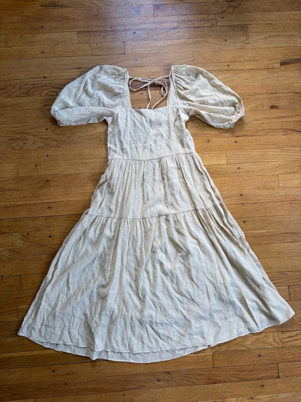 Moon River by anthropology Cream Swiss-Dot Puff-Sleeve Maxi Dress NWOT Size XS
